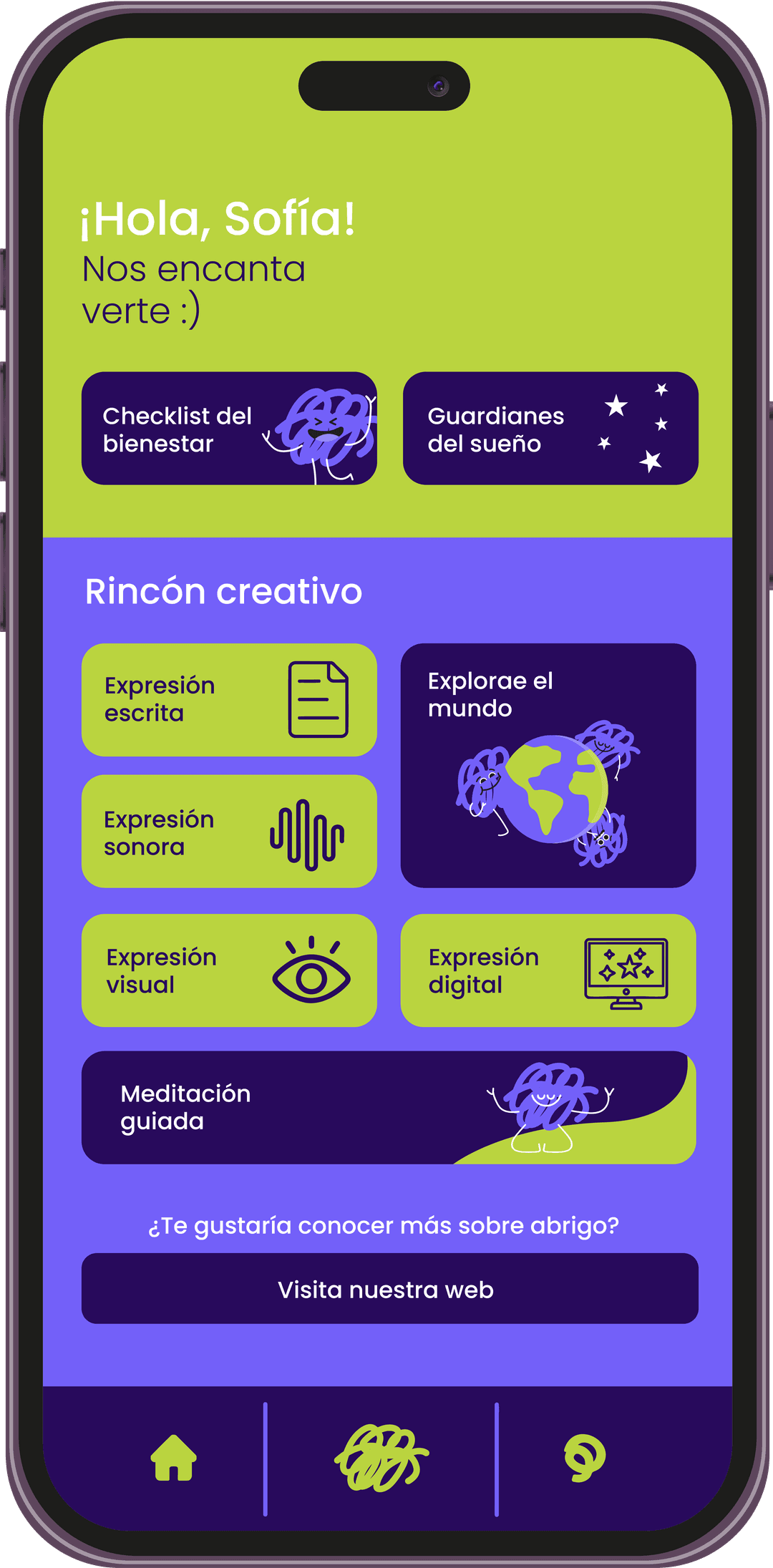 Pantalla principal de la app Abrigo