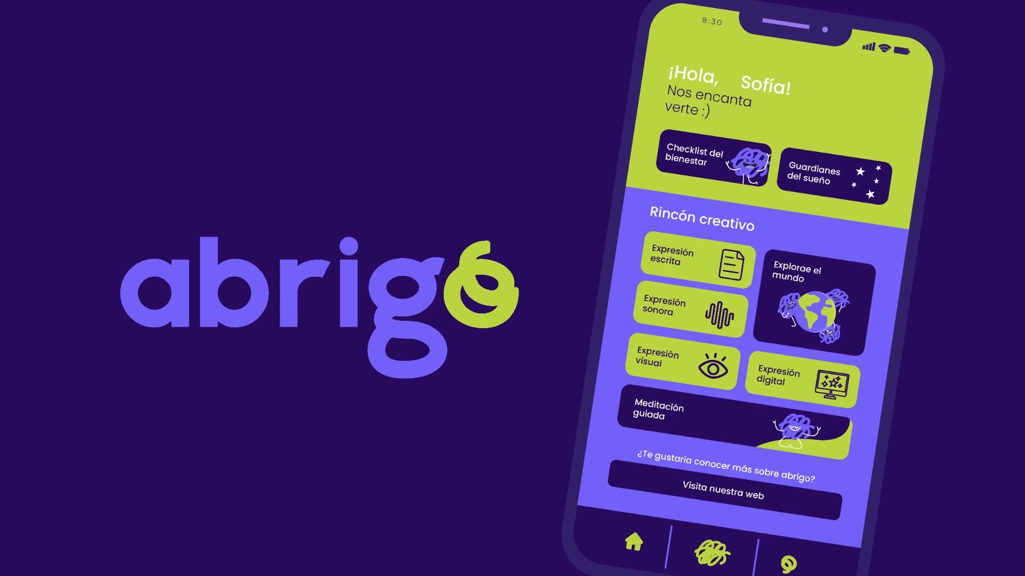 Logo de Abrigo junto a la pantalla principal de la app
